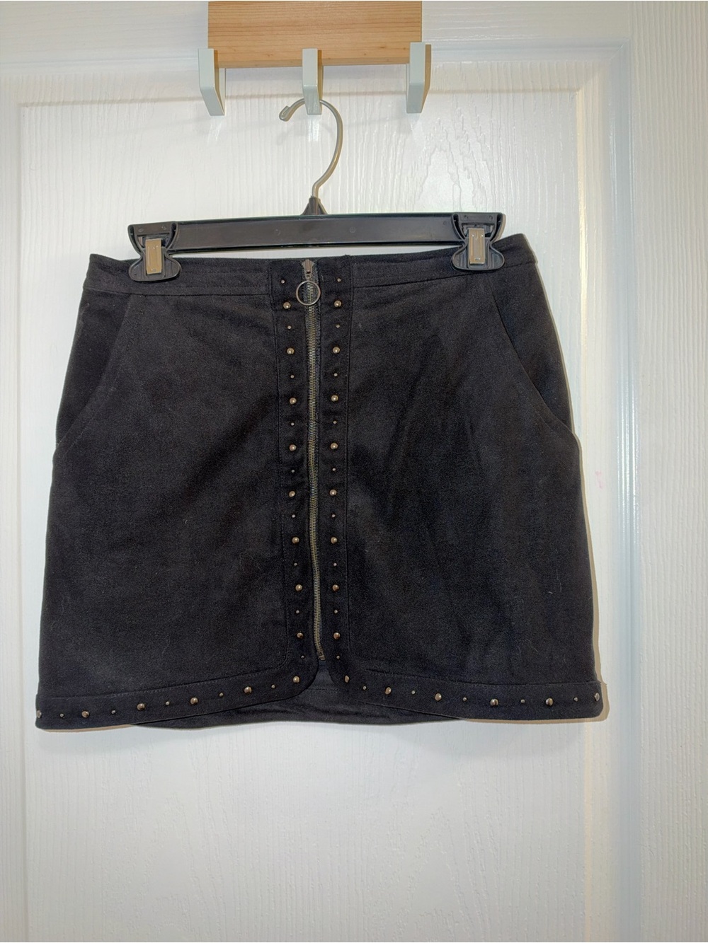 American Eagle Outfitters Black Studded Suede-Look Mini Skirt